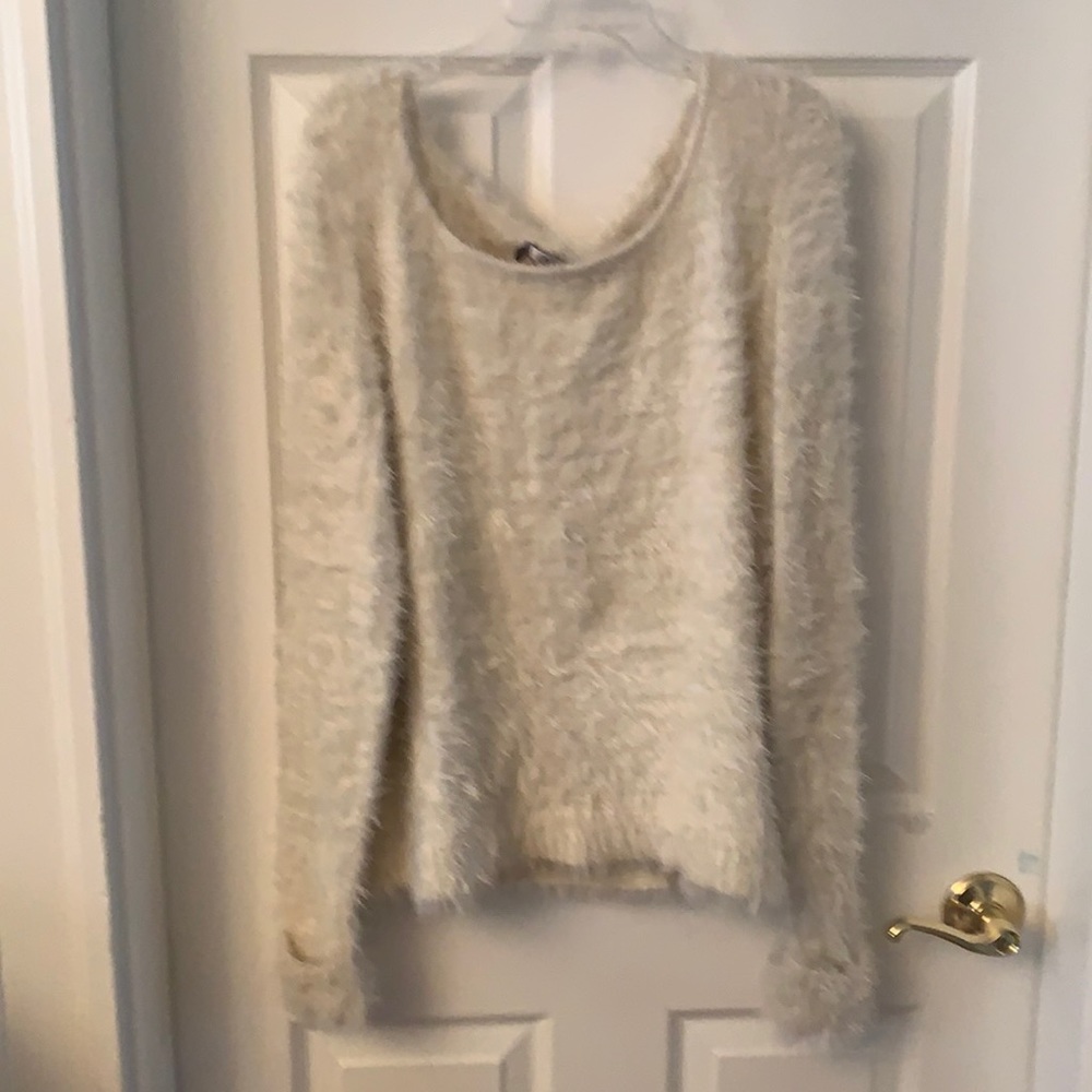 Cream sweater with pads on elbows